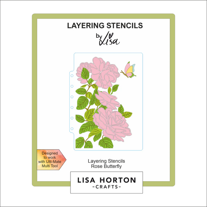 Rose Butterfly 5x7 Layering Stencils Lisa Horton LHCAS189