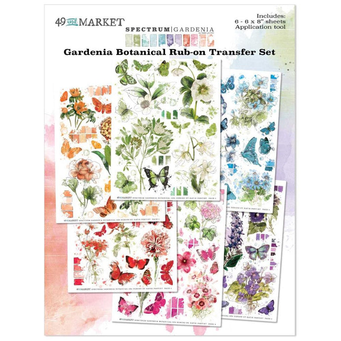 Gardenia Botanical 6x8 Rub On Transfer Set 49 & Market