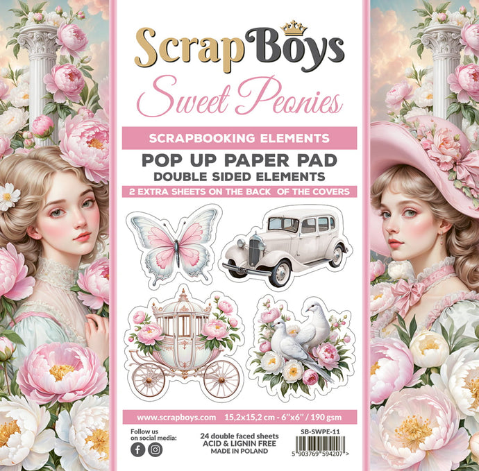 Sweet Peonies 6x6” Fussy Cut Pop Up Paper Pad ScrapBoys SB-SWPE-11