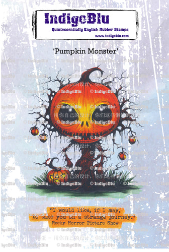 Pumpkin Monster A6 Red Rubber Stamp IndigoBlu