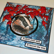 Load image into Gallery viewer, Winter Badger A6 Red Rubber Stamp