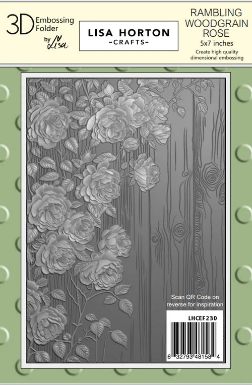 Rambling Woodgrain Rose 3D Embossing Folder Lisa Horton LHCEF230