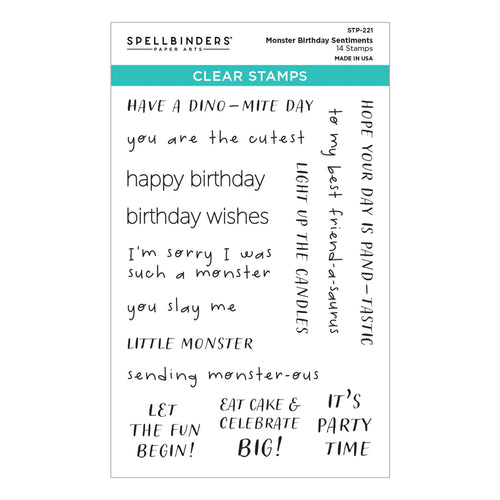 Monster Birthday Sentiments Clear Stamps STP-221 Spellbinders