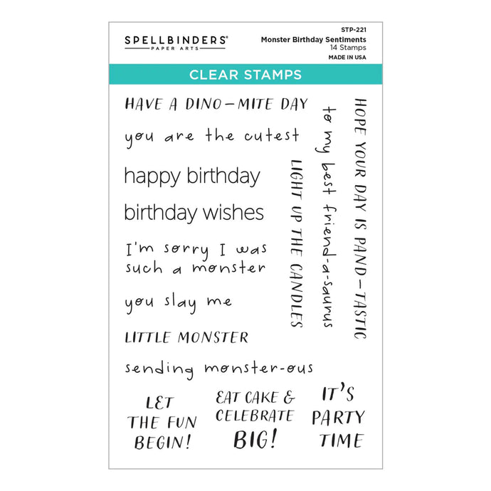 Monster Birthday Sentiments Clear Stamps STP-221 Spellbinders