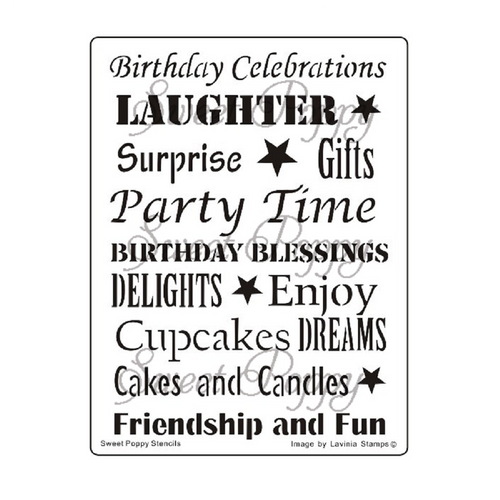 Birthday Words Metal Stencil Sweet Poppy SP1-193