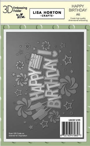 Happy Birthday A6 3D Embossing Folder LHCEF199 Lisa Horton