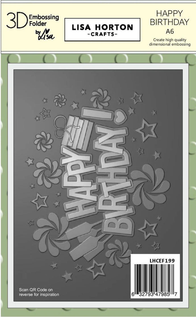 Happy Birthday A6 3D Embossing Folder LHCEF199 Lisa Horton