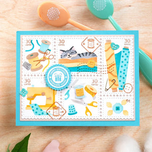 Postage Collage Circle Sentiments Matching Die Waffle Flower 422068