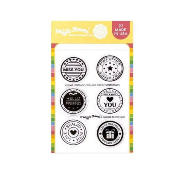 Postage Collage Circle Sentiments Stamp Set Waffle Flower 422067