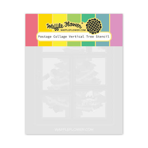 Vertical Tree Postage Collage Stencil Waffle Flower 422140