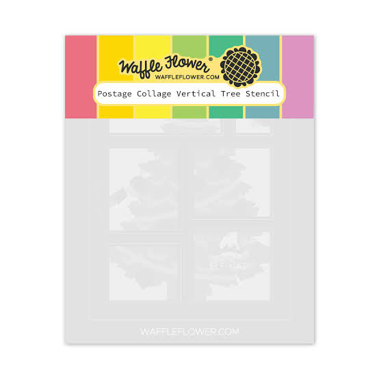 Vertical Tree Postage Collage Stencil Waffle Flower 422140
