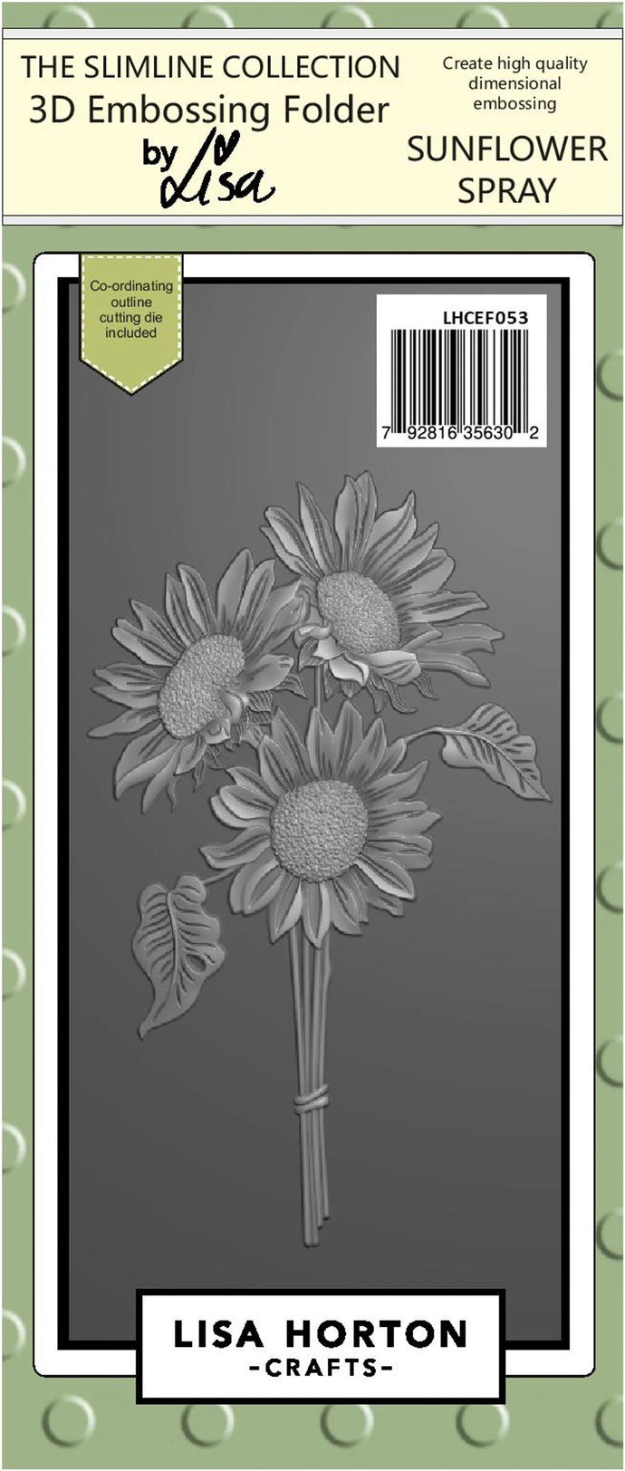 Sunflower Spray Slimline 3D Embossing Folder & Die Lisa Horton LHCEF053
