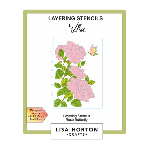 Rose Butterfly 5x7 Layering Stencils Lisa Horton LHCAS189