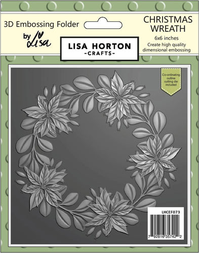 Christmas Wreath 6x6” 3D Embossing Folder & Die Lisa Horton LHCEF073