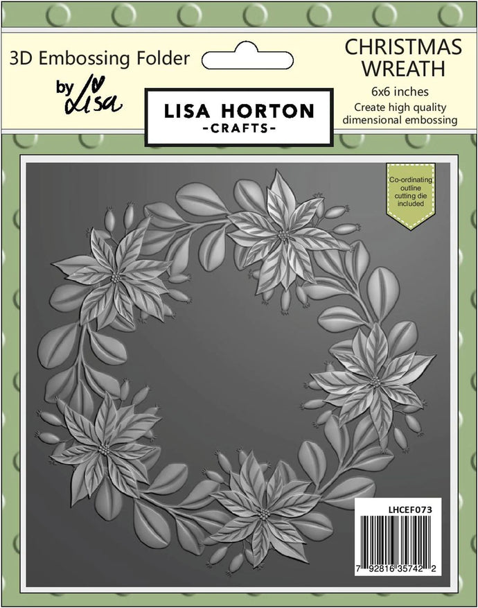 Christmas Wreath 6x6” 3D Embossing Folder & Die Lisa Horton LHCEF073