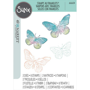 Sizzix™ A5 Clear Stamps Set 8PK w/2PK Framelits® Die Set Painted Pencil Butterflies by 49 and Market 666634