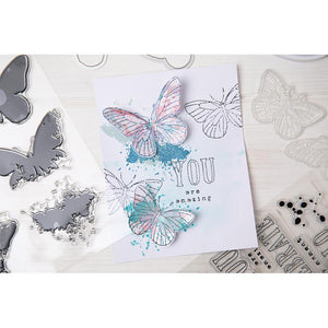 Sizzix™ A5 Clear Stamps Set 8PK w/2PK Framelits® Die Set Painted Pencil Butterflies by 49 and Market 666634