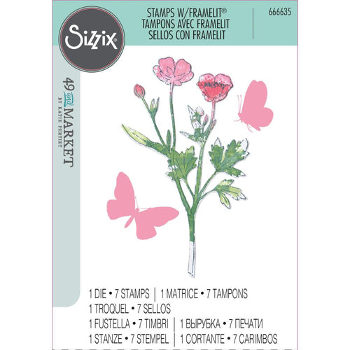 Sizzix™ A5 Clear Stamps Set 7PK w/ Framelits® Die Set Painted Pencil Botanical by 49 and Market 666635