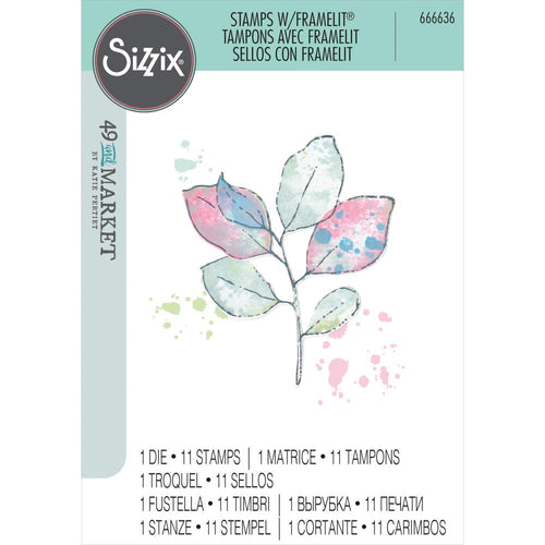 Sizzix™ A5 Clear Stamps Set 11PK w/ Framelits® Die Set Painted Pencil Leaves by 49 and Market 666636
