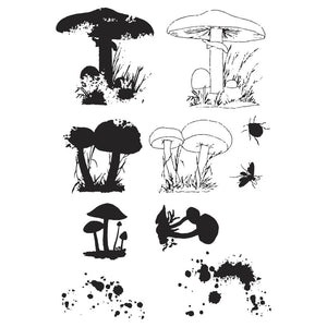 Sizzix™ A5 Clear Stamps Set 10PK w/2PK Framelits® Die Set Painted Pencil Mushrooms by 49 and Market 666637