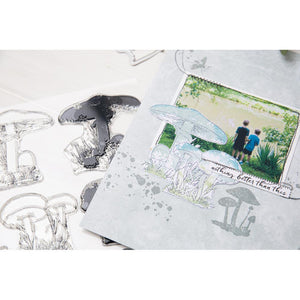 Sizzix™ A5 Clear Stamps Set 10PK w/2PK Framelits® Die Set Painted Pencil Mushrooms by 49 and Market 666637