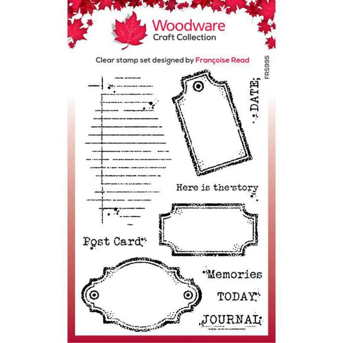 Old Labels 4x6” Clear Stamp Woodware FRS995
