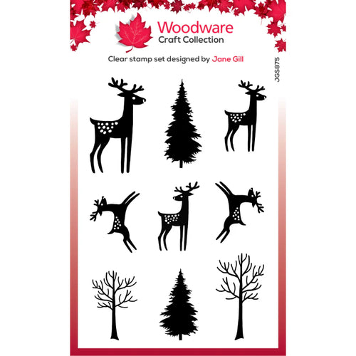 Paintable Baubles Reindeer Fillers 4x6” Clear Stamps Woodware JGS875
