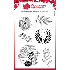 Paintable Baubles Leafy Fillers 4x6” Clear Stamps Woodware JGS872