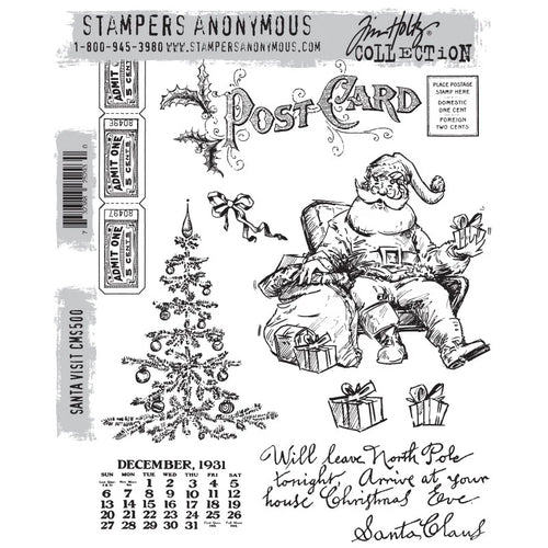 Santa Visit Red Rubber Stamp Tim Holtz CMS500