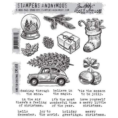 Home For Christmas Red Rubber Stamp Set Tim Holtz CMS498