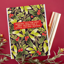 Load image into Gallery viewer, Glimmer Holly Background Hot Foil Plate from The DE-LIGHT-FUL CHRISTMAS COLLECTION BY YANA SMAKULA