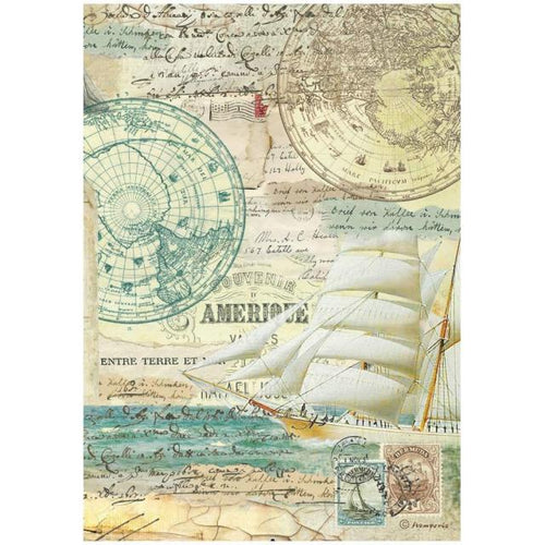 Sailing Ship Around the World Decoupage Paper A4