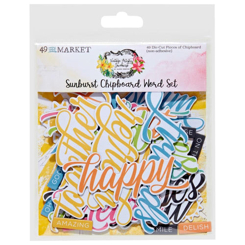Sunburst Chipboard Word Set 49 & Market