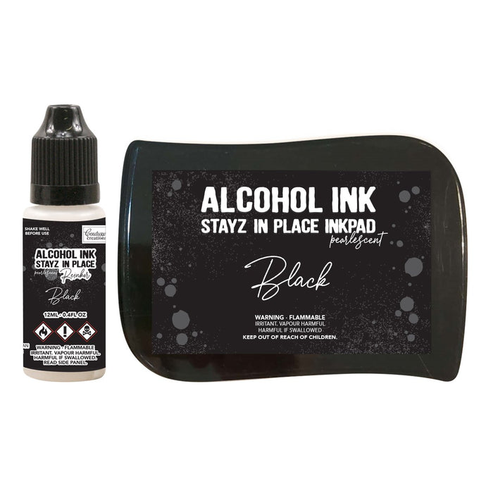 Stayz in Place Alcohol Ink Pad with 12ml reinker - Jet Black Pearlescent