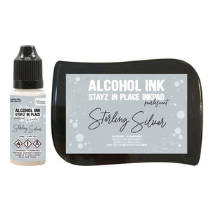 Stayz in Place Alcohol Ink Pad with 12ml reinker - Sterling Silver Pearlescent