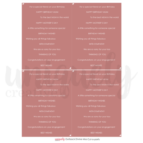Outback Divine Mini Cut-a-part Words Sheet