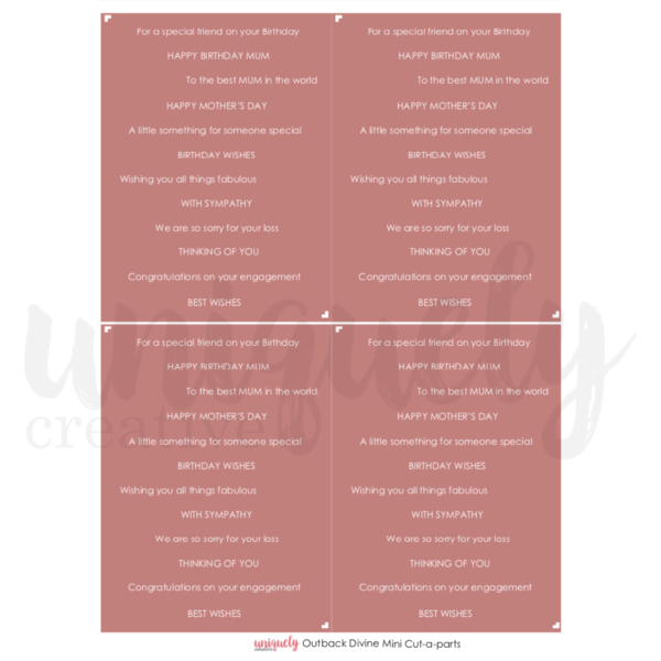 Outback Divine Mini Cut-a-part Words Sheet