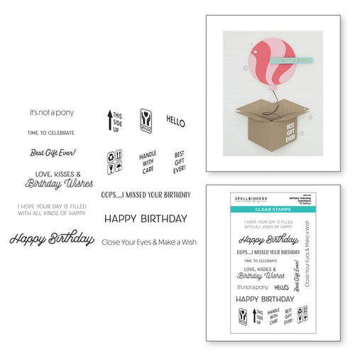 Birthday Unboxing Sentiments Clear Stamp Set STP-117 by Spellbinders