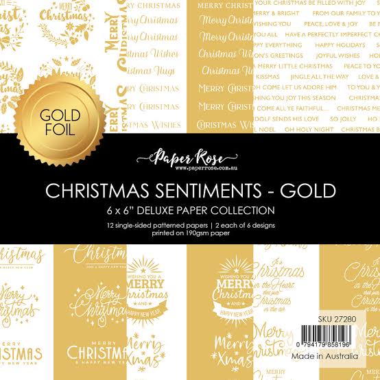 Christmas Sentiments - Gold 6” x 6” Deluxe Paper Collection by Paper Rose